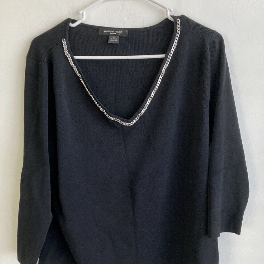 August Silk Woman Sweater Top Long Sleeve Sz 1X Black Chain Neck